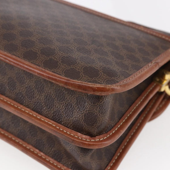 CELINE Macadam Canvas Shoulder Bag PVC Leather Brown Gold Auth mr1621