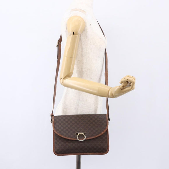 CELINE Macadam Canvas Shoulder Bag PVC Leather Brown Gold Auth mr1621