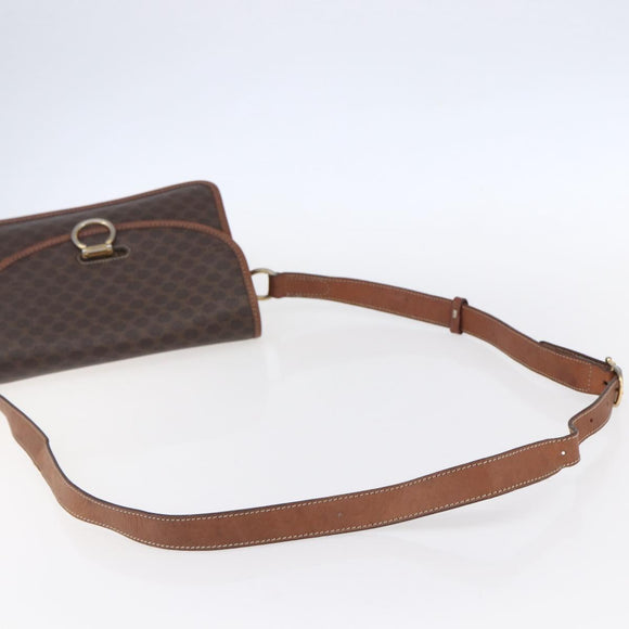 CELINE Macadam Canvas Shoulder Bag PVC Leather Brown Gold Auth mr1621