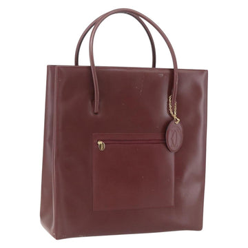 CARTIER Tote Bag Leather Bordeaux Gold Auth mr1623