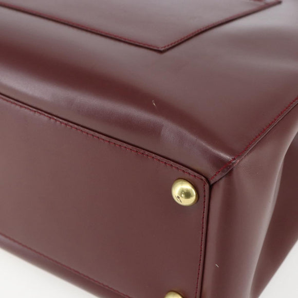 CARTIER Tote Bag Leather Bordeaux Gold Auth mr1623