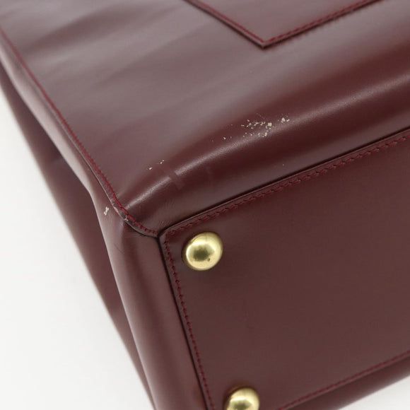 CARTIER Tote Bag Leather Bordeaux Gold Auth mr1623