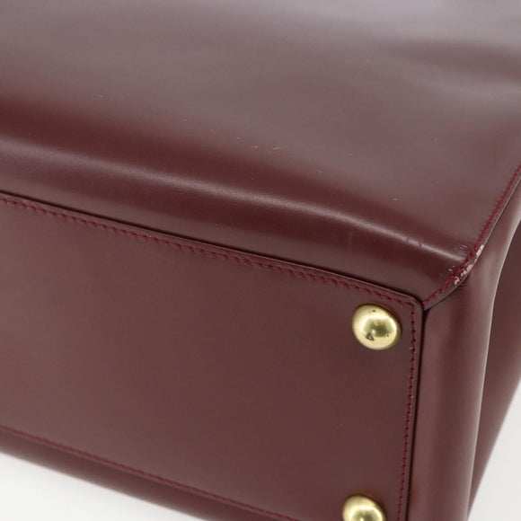CARTIER Tote Bag Leather Bordeaux Gold Auth mr1623