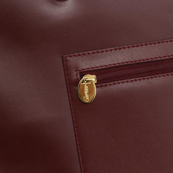 CARTIER Tote Bag Leather Bordeaux Gold Auth mr1623
