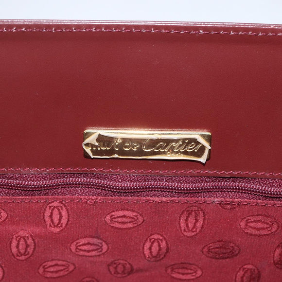 CARTIER Tote Bag Leather Bordeaux Gold Auth mr1623