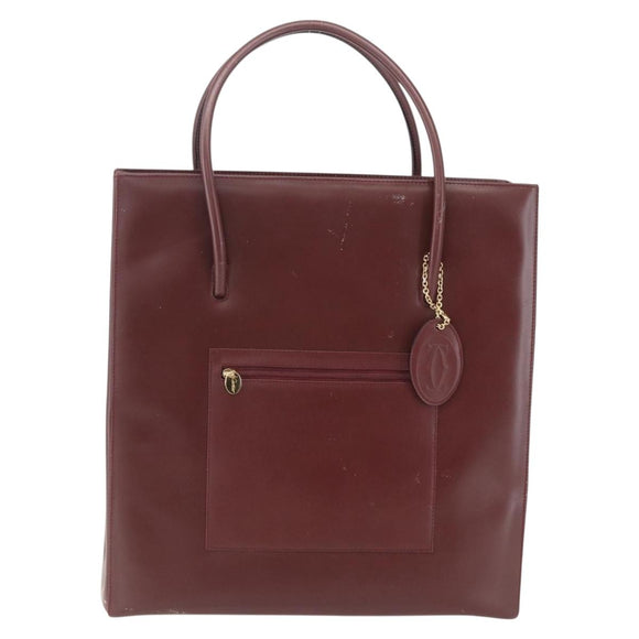CARTIER Tote Bag Leather Bordeaux Gold Auth mr1623