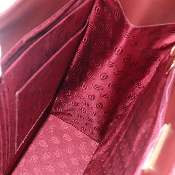 CARTIER Tote Bag Leather Bordeaux Gold Auth mr1623