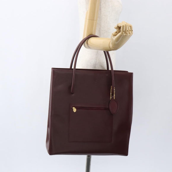 CARTIER Tote Bag Leather Bordeaux Gold Auth mr1623