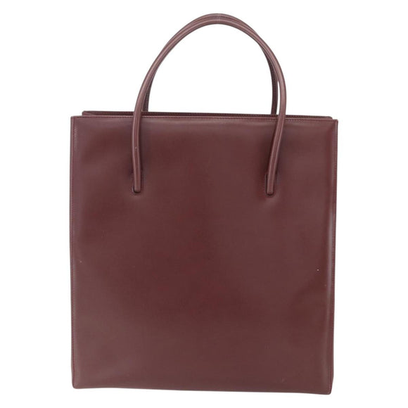 CARTIER Tote Bag Leather Bordeaux Gold Auth mr1623