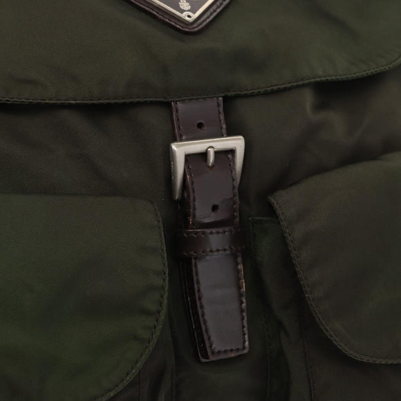 PRADA Backpack Nylon Khaki Silver Auth mr1625