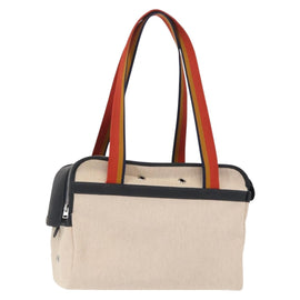 HERMES Pet Carry Bag Canvas Leather Beige Silver Auth mr1626