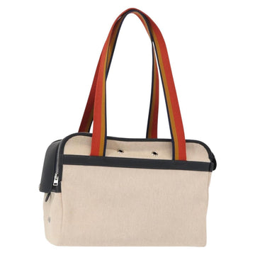 HERMES Pet Carry Bag Canvas Leather Beige Silver Auth mr1626