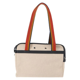 HERMES Pet Carry Bag Canvas Leather Beige Silver Auth mr1626 - 0