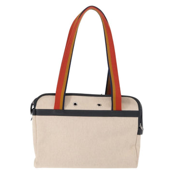 HERMES Pet Carry Bag Canvas Leather Beige Silver Auth mr1626 - 0