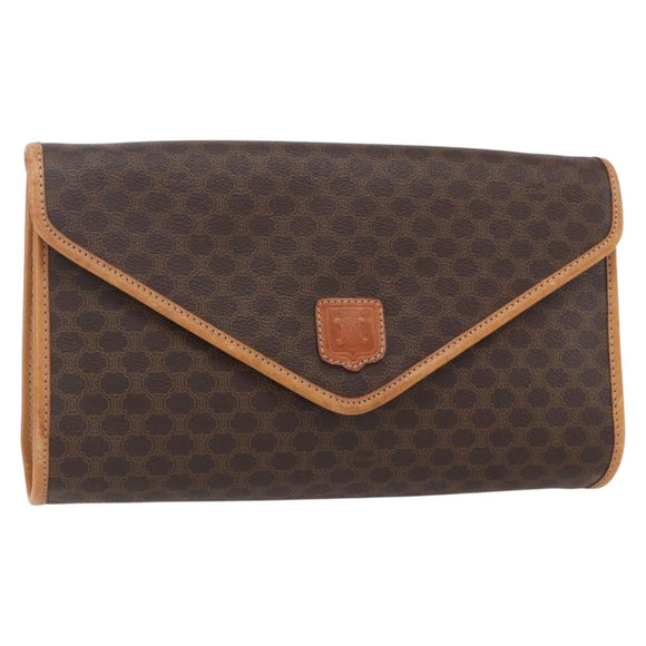 CELINE Macadam Canvas Clutch Bag PVC Leather Brown Gold Auth mr1627