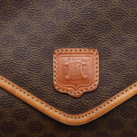 CELINE Macadam Canvas Clutch Bag PVC Leather Brown Gold Auth mr1627