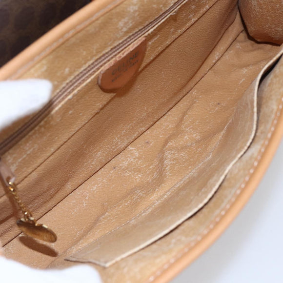 CELINE Macadam Canvas Clutch Bag PVC Leather Brown Gold Auth mr1627