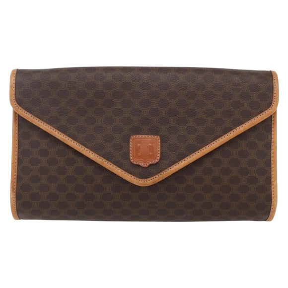 CELINE Macadam Canvas Clutch Bag PVC Leather Brown Gold Auth mr1627