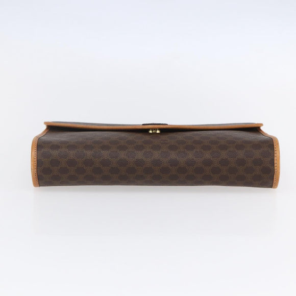 CELINE Macadam Canvas Clutch Bag PVC Leather Brown Gold Auth mr1627