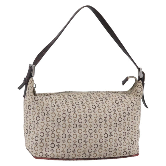 CELINE C Macadam Canvas Accessory Pouch Beige Silver Auth mr1628