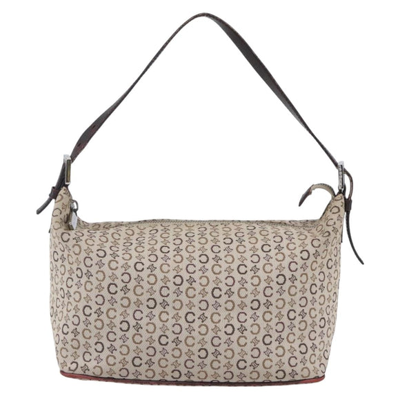 CELINE C Macadam Canvas Accessory Pouch Beige Silver Auth mr1628