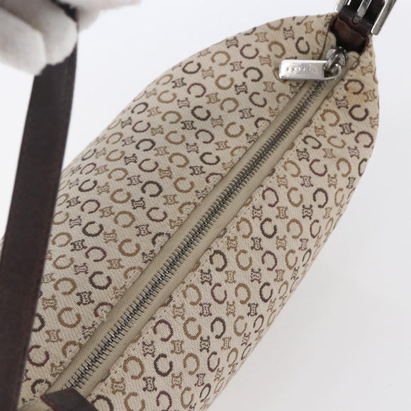 CELINE C Macadam Canvas Accessory Pouch Beige Silver Auth mr1628