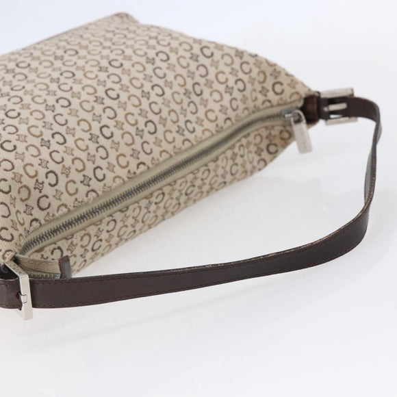 CELINE C Macadam Canvas Accessory Pouch Beige Silver Auth mr1628