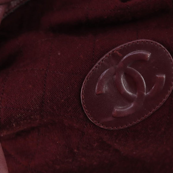 CHANEL Shoulder Bag Cotton Leather Bordeaux Gold CC Auth mr1629