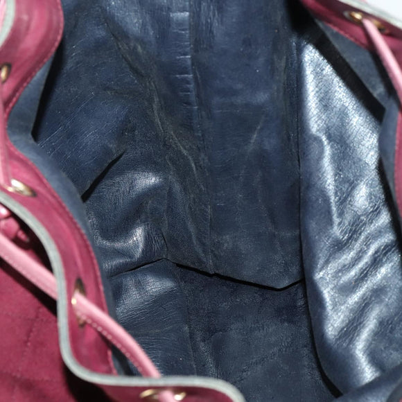 CHANEL Shoulder Bag Cotton Leather Bordeaux Gold CC Auth mr1629