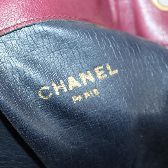 CHANEL Shoulder Bag Cotton Leather Bordeaux Gold CC Auth mr1629