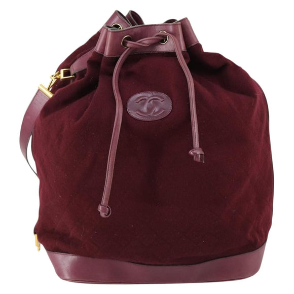 CHANEL Shoulder Bag Cotton Leather Bordeaux Gold CC Auth mr1629