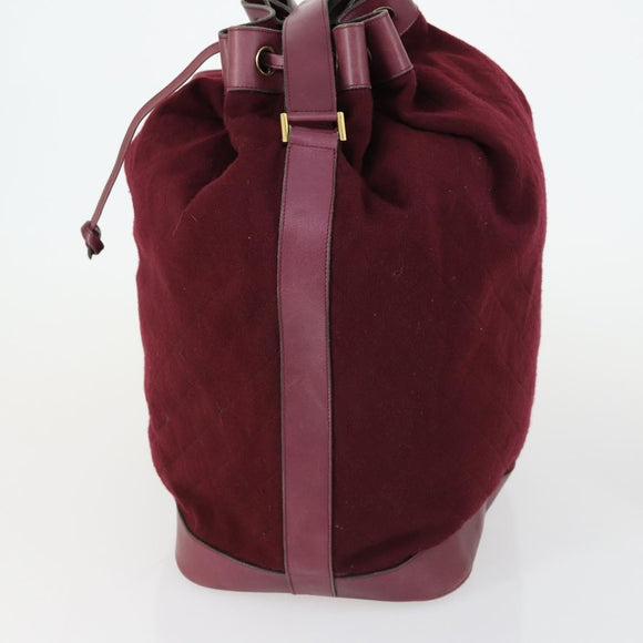 CHANEL Shoulder Bag Cotton Leather Bordeaux Gold CC Auth mr1629