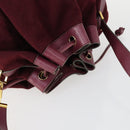 CHANEL Shoulder Bag Cotton Leather Bordeaux Gold CC Auth mr1629-6