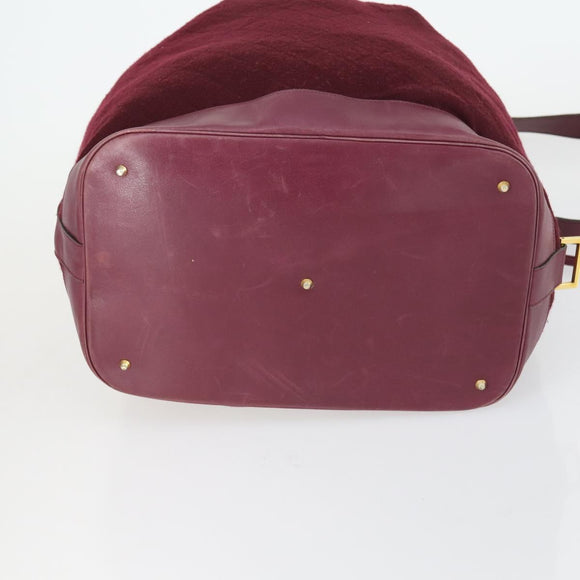 CHANEL Shoulder Bag Cotton Leather Bordeaux Gold CC Auth mr1629