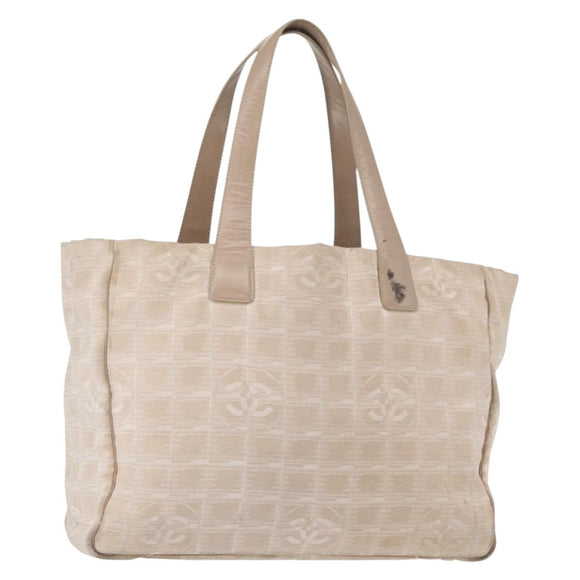 CHANEL New Travel Line Hand Bag Nylon Beige Gold CC Auth mr1630