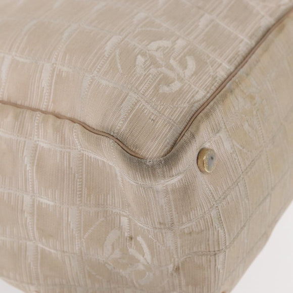 CHANEL New Travel Line Hand Bag Nylon Beige Gold CC Auth mr1630
