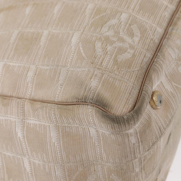 CHANEL New Travel Line Hand Bag Nylon Beige Gold CC Auth mr1630