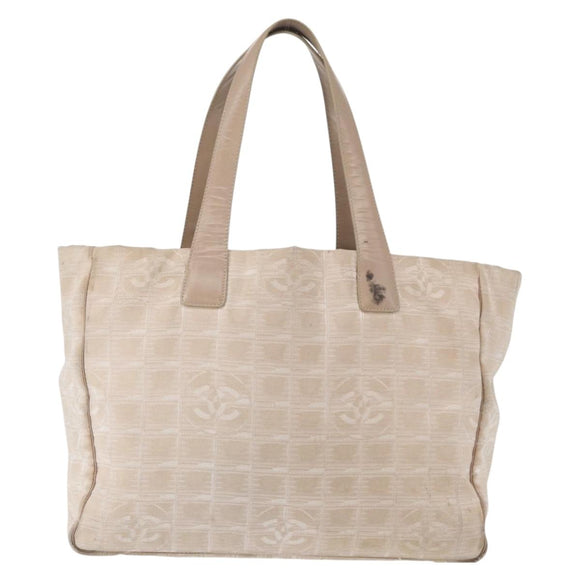 CHANEL New Travel Line Hand Bag Nylon Beige Gold CC Auth mr1630
