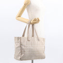 CHANEL New Travel Line Hand Bag Nylon Beige Gold CC Auth mr1630-22