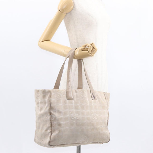 CHANEL New Travel Line Hand Bag Nylon Beige Gold CC Auth mr1630