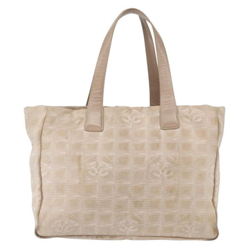 CHANEL New Travel Line Hand Bag Nylon Beige Gold CC Auth mr1630 - 0