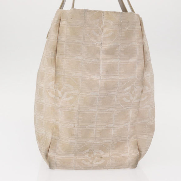 CHANEL New Travel Line Hand Bag Nylon Beige Gold CC Auth mr1630