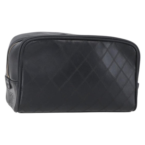 CHANEL Bicolore Pouch Patent leather Black Gold CC Auth mr1631