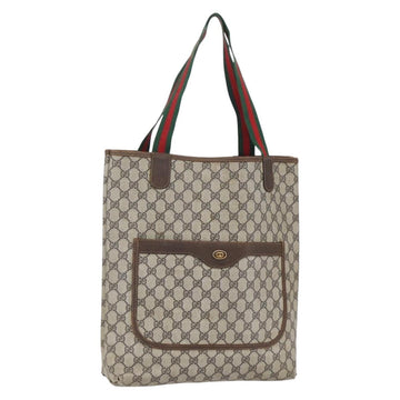 GUCCI GG Supreme Web Sherry Line Tote Bag PVC Beige Auth mr1634