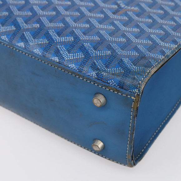 GOYARD Herringbone COMOR GM Tote Bag PVC Canvas Blue Silver Auth mr1635