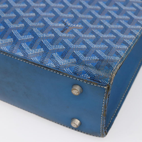 GOYARD Herringbone COMOR GM Tote Bag PVC Canvas Blue Silver Auth mr1635