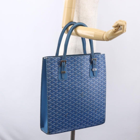 GOYARD Herringbone COMOR GM Tote Bag PVC Canvas Blue Silver Auth mr1635