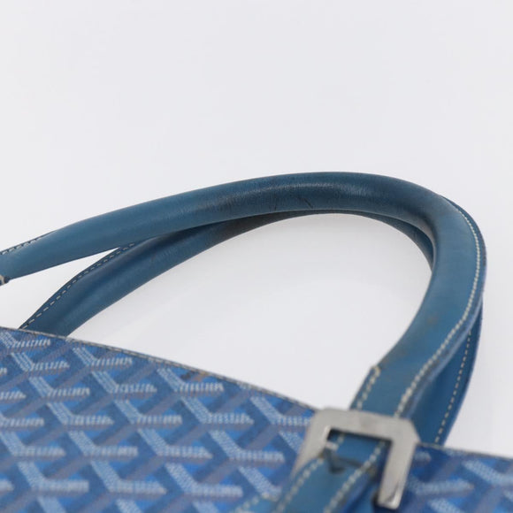 GOYARD Herringbone COMOR GM Tote Bag PVC Canvas Blue Silver Auth mr1635
