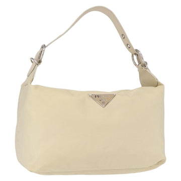 PRADA Shoulder Bag Nylon Beige Silver Auth mr1636