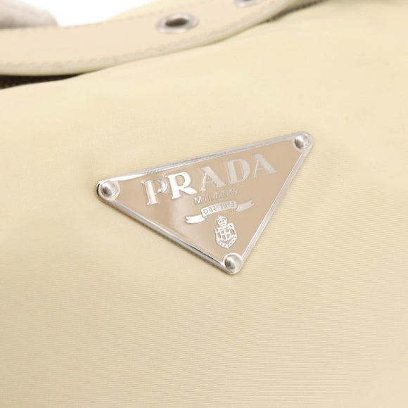 PRADA Shoulder Bag Nylon Beige Silver Auth mr1636
